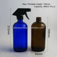 Wholesale 16 Oz Clear Amber Blue Boston Round 480ml glass Bottle With Trigger Spray And Screw Cap